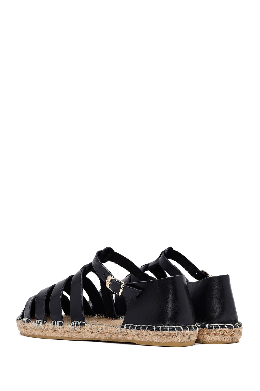 Woman Black Leather Espadrilles