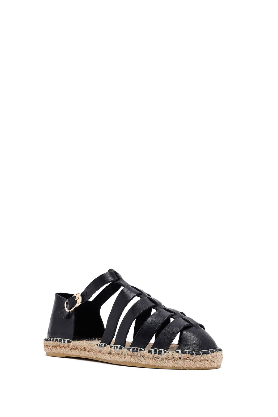 Woman Black Leather Espadrilles