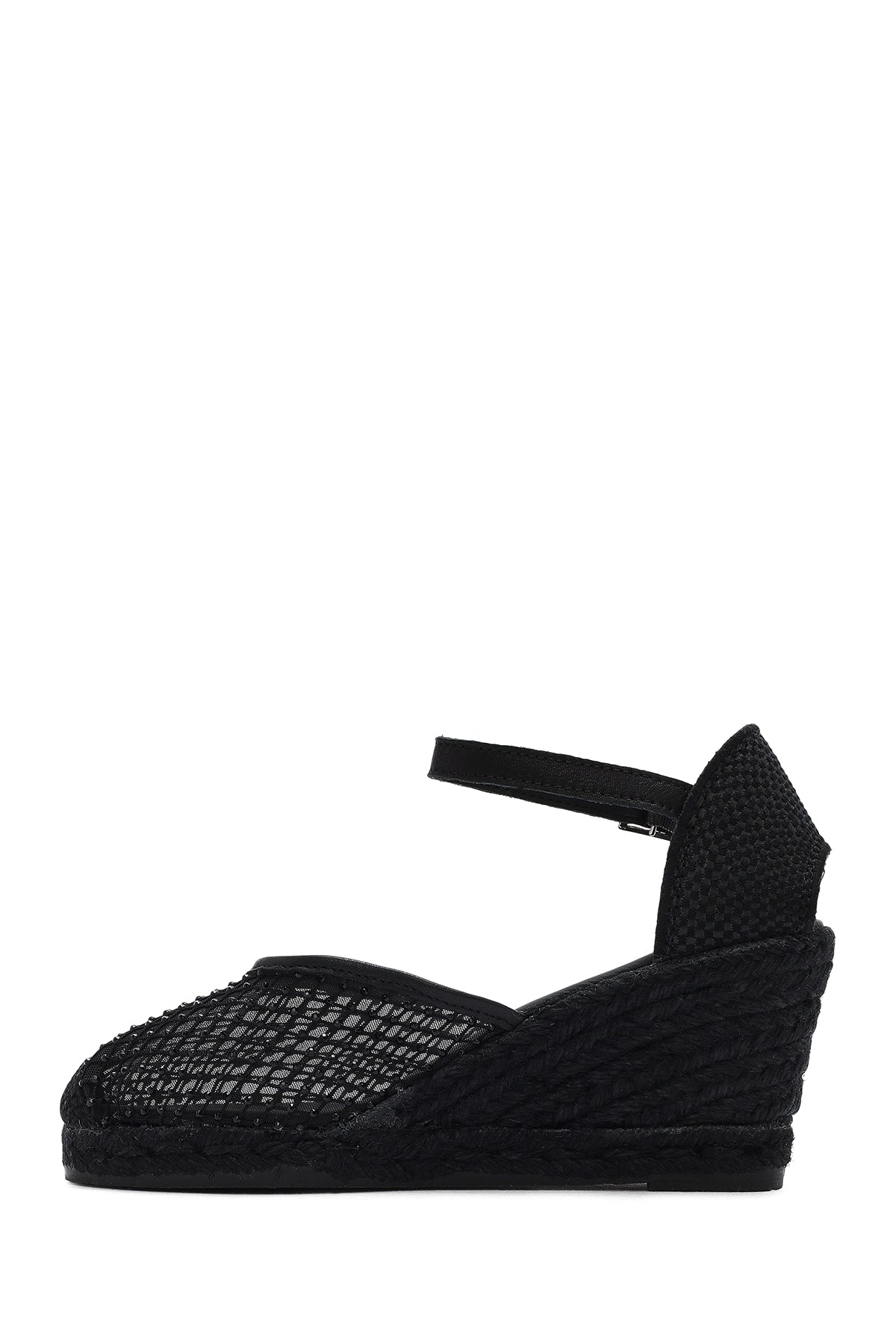 Kadın Siyah Bilekten Tokalı Dolgu Topuklu Espadril Sandalet