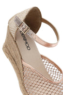 Women's Gold Ankle Buckle Wedge Heel Espadrille Sandals | Derimod