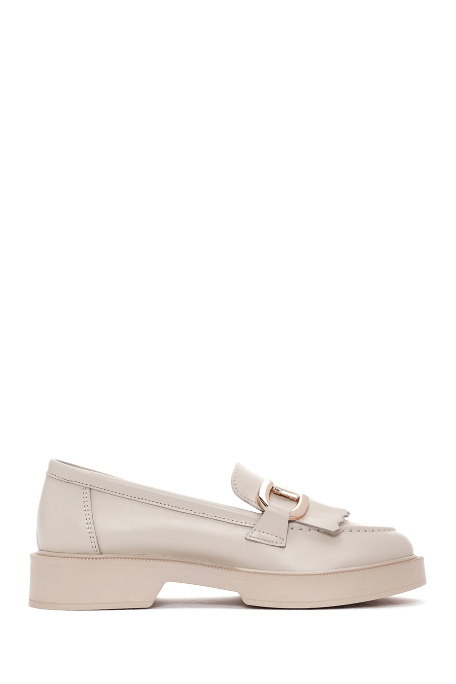 Women's Cream Tassel Leather Casual Loafer 25SFD220018 | Derimod