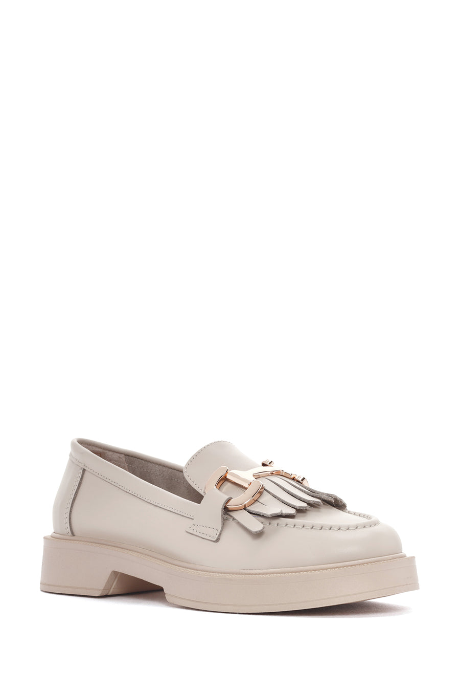 Women's Cream Tassel Leather Casual Loafer