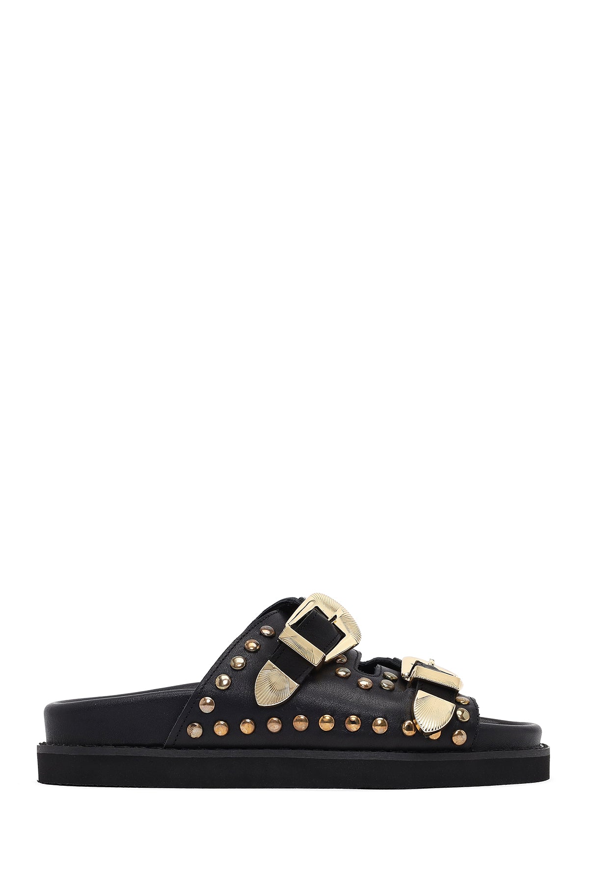 Kadın Siyah Tokalı Zımbalı Deri Terlik 25SFD220218 | Derimod