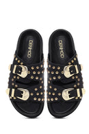 Kadın Siyah Tokalı Zımbalı Deri Terlik | Derimod