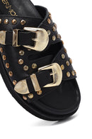 Kadın Siyah Tokalı Zımbalı Deri Terlik | Derimod