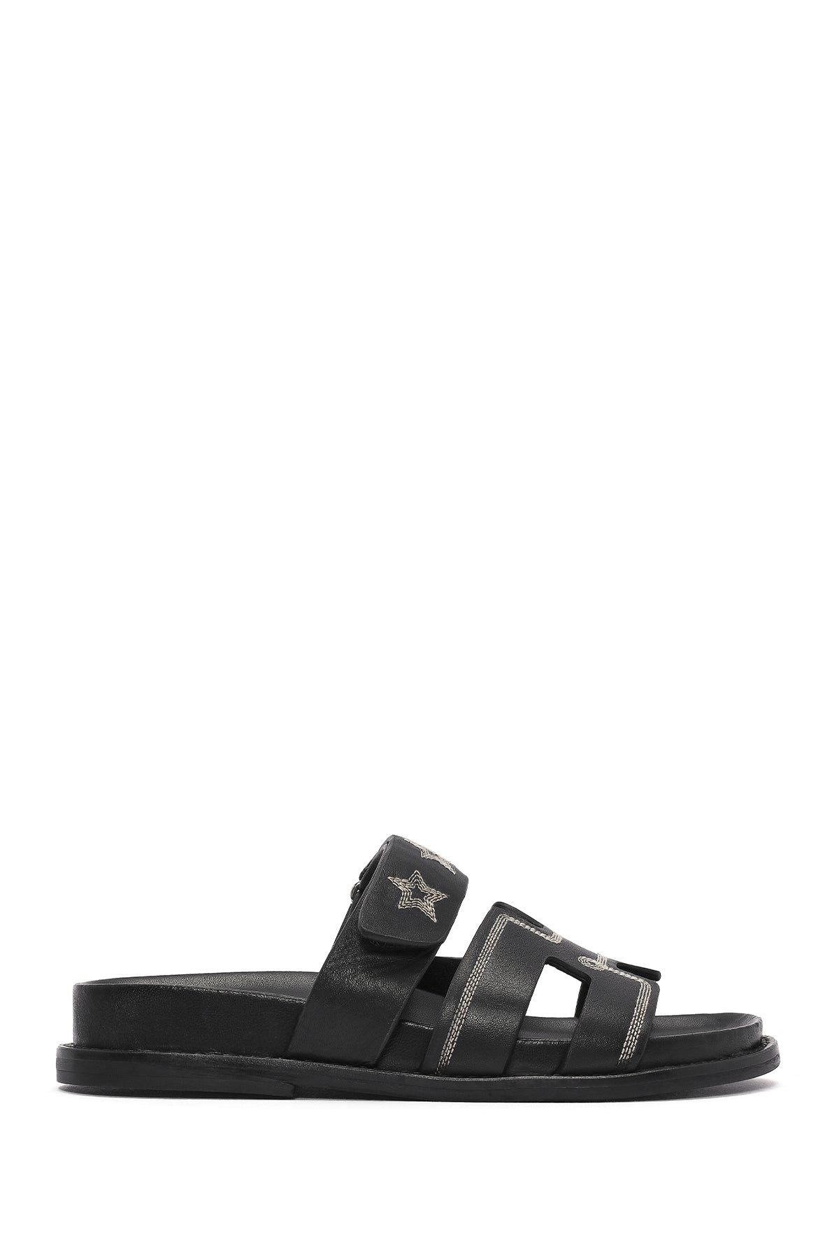 Women's Black Striped Patterned Leather Slippers 25SFD230018 | Derimod