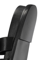 Women's Black Striped Patterned Leather Slippers | Derimod