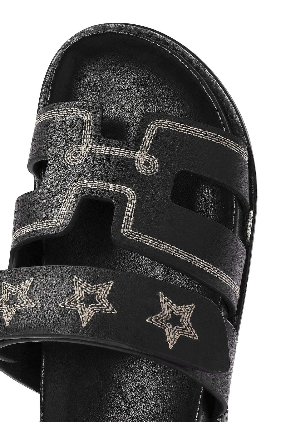Women's Black Striped Patterned Leather Slippers