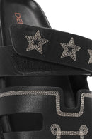 Women's Black Striped Patterned Leather Slippers | Derimod