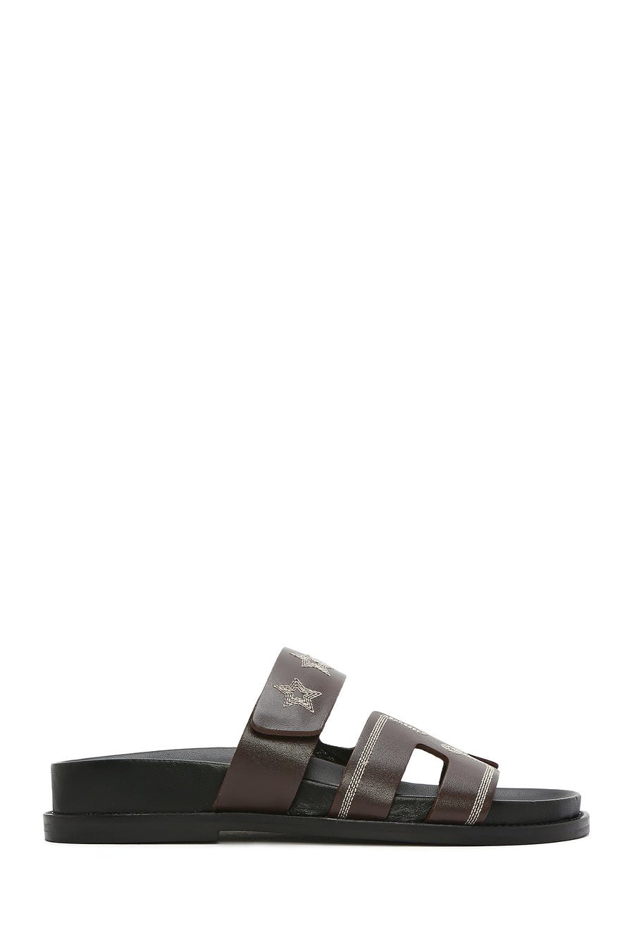 Women's Brown Striped Patterned Leather Slippers 25SFD230018 | Derimod