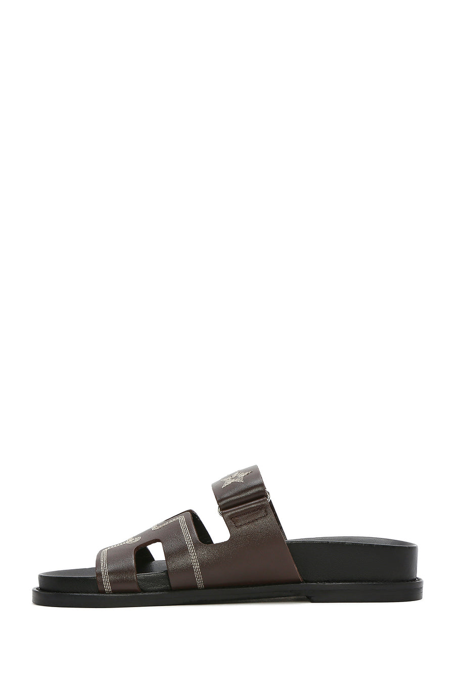 Women's Brown Striped Patterned Leather Slippers