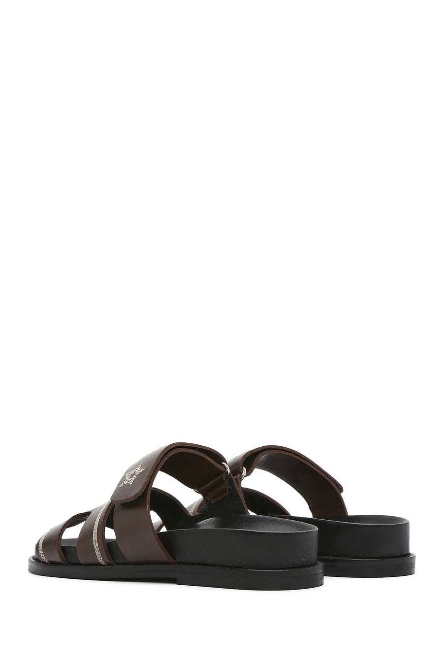 Women's Brown Striped Patterned Leather Slippers