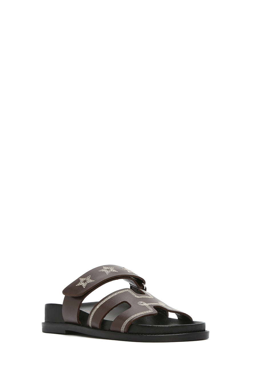 Women's Brown Striped Patterned Leather Slippers