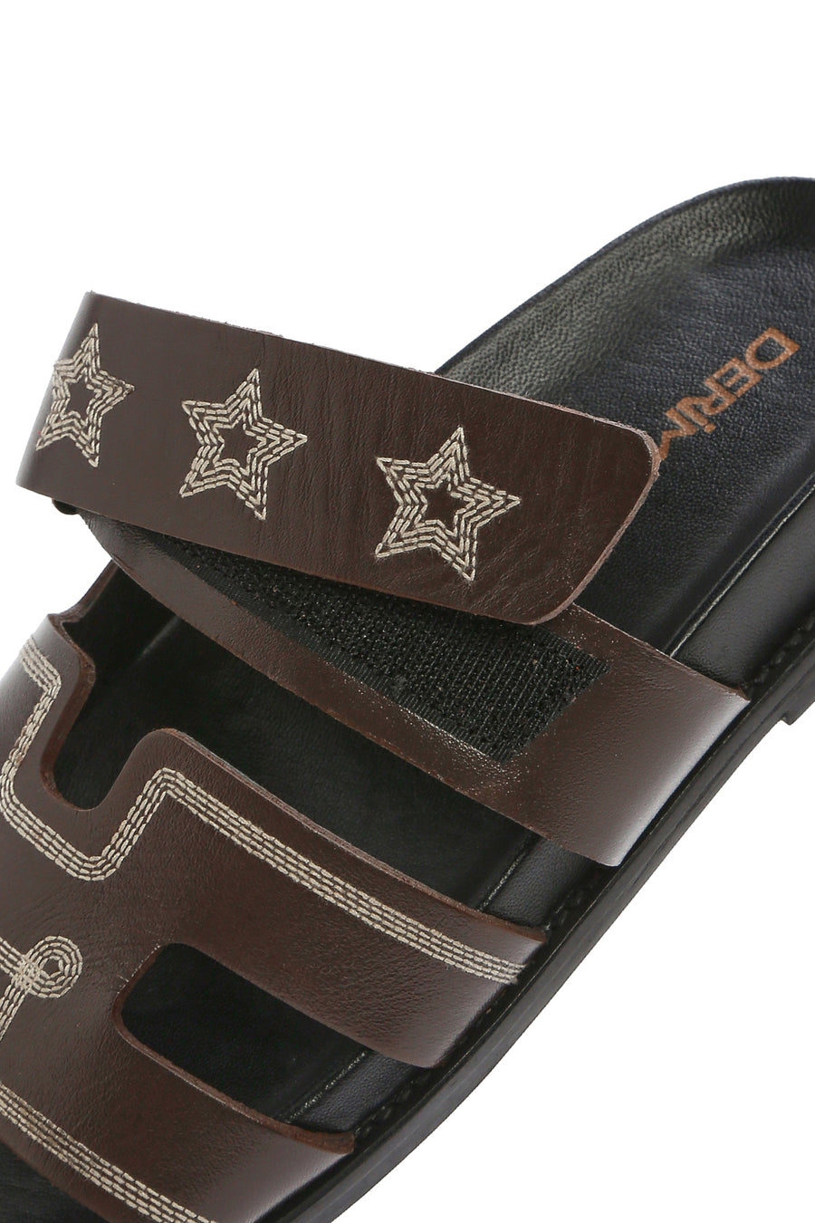Women's Brown Striped Patterned Leather Slippers