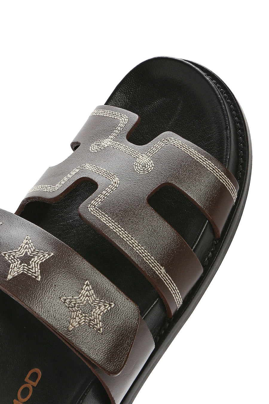 Women's Brown Striped Patterned Leather Slippers