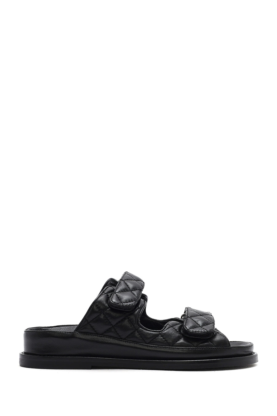 Women's Black Banded Quilted Patterned Leather Slippers 25SFD2301KP | Derimod