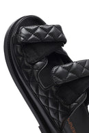 Women's Black Banded Quilted Patterned Leather Slippers | Derimod