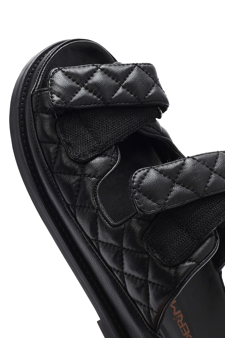 Women's Black Banded Quilted Patterned Leather Slippers