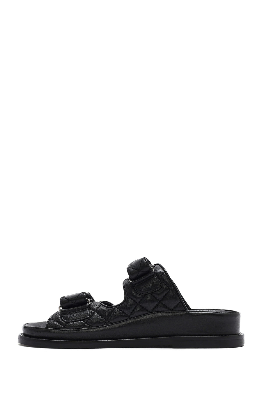 Women's Black Banded Quilted Patterned Leather Slippers