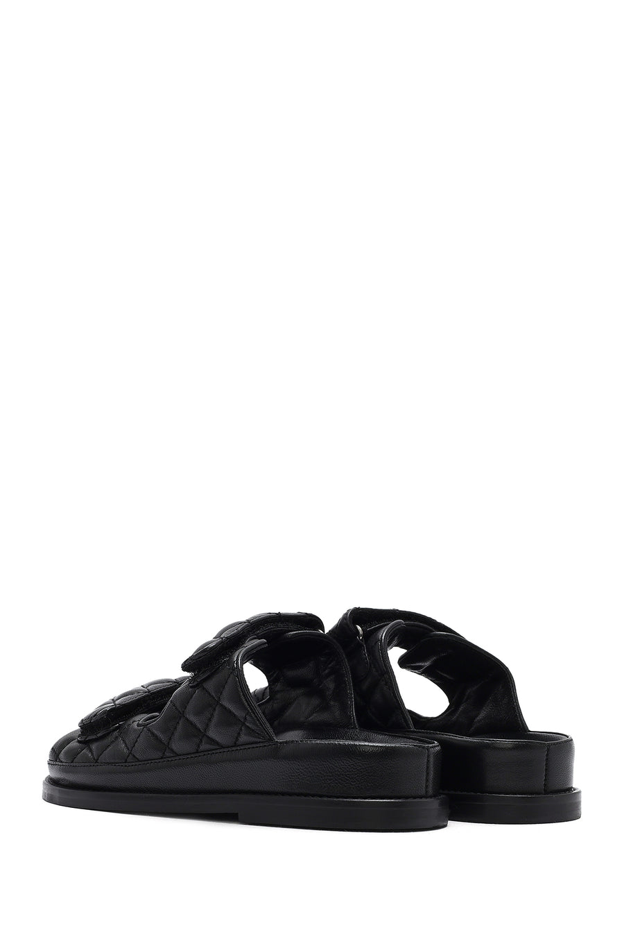 Women's Black Banded Quilted Patterned Leather Slippers