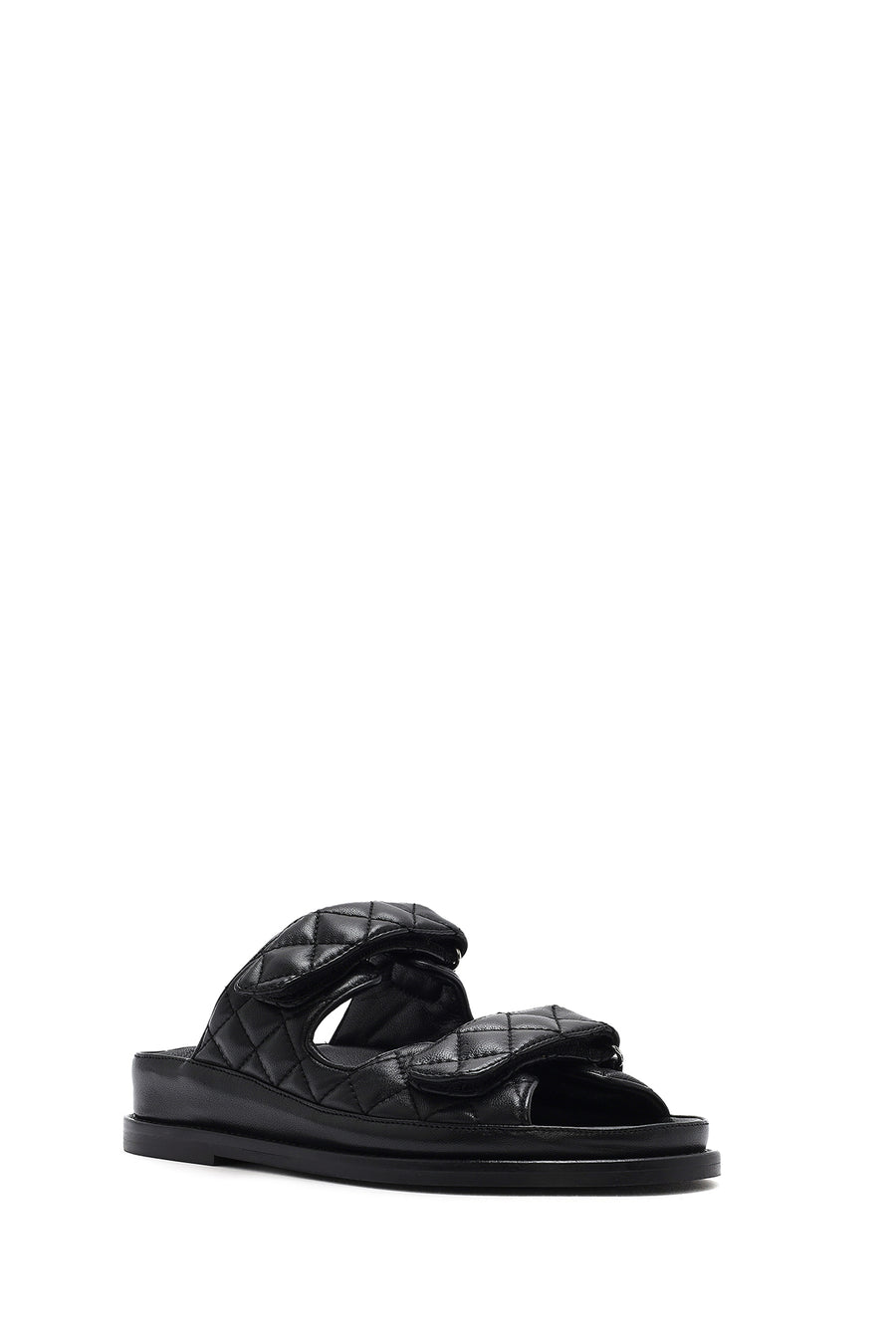 Women's Black Banded Quilted Patterned Leather Slippers