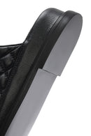 Women's Black Banded Quilted Patterned Leather Slippers | Derimod