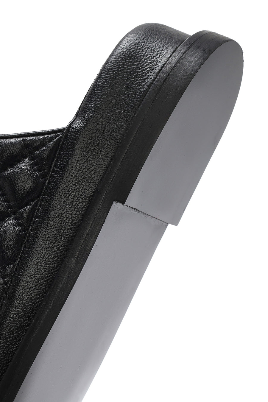 Women's Black Banded Quilted Patterned Leather Slippers