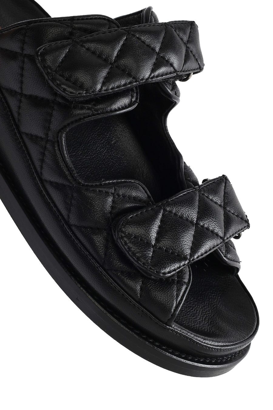 Women's Black Banded Quilted Patterned Leather Slippers