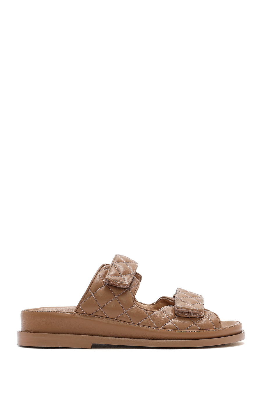 Women's Brown Banded Quilted Patterned Leather Slippers 25SFD2301KP | Derimod