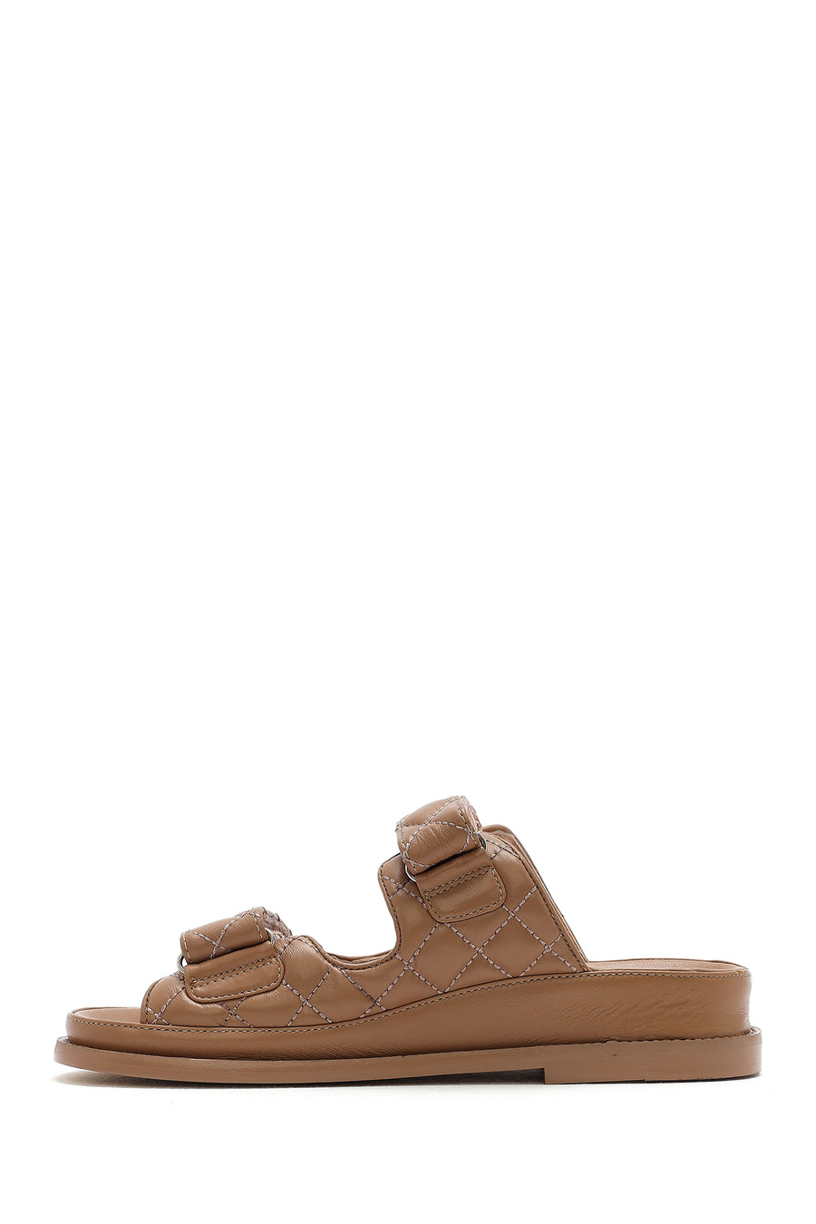 Women's Brown Banded Quilted Patterned Leather Slippers
