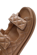 Women's Brown Banded Quilted Patterned Leather Slippers | Derimod
