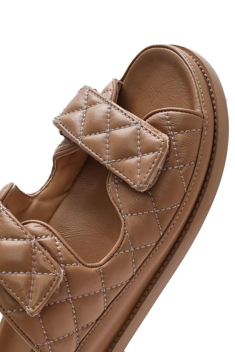 Women's Brown Banded Quilted Patterned Leather Slippers