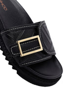 Women's Black Buckle Leather Slippers | Derimod