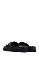Women's Black Buckle Leather Slippers | Derimod