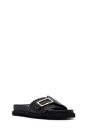 Women's Black Buckle Leather Slippers | Derimod