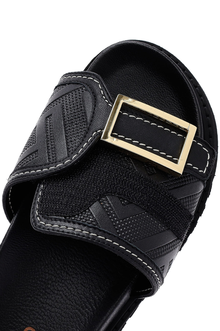 Women's Black Buckle Leather Slippers