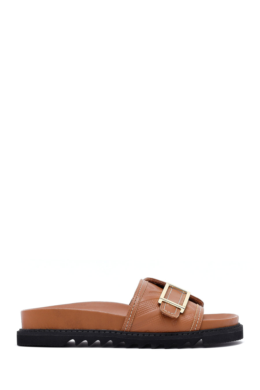 
Women's Tan Buckled Leather Slippers
 25SFD230218 | Derimod