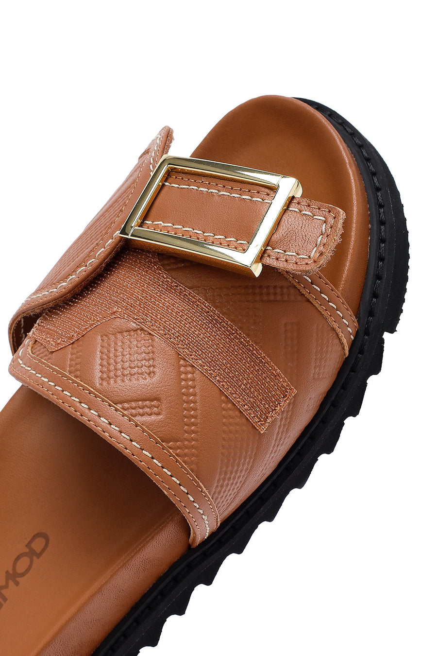 
Women's Tan Buckled Leather Slippers
