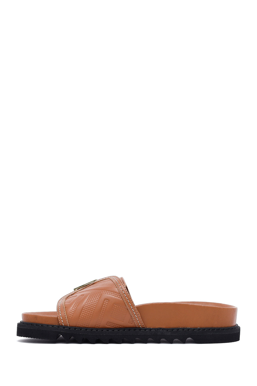 
Women's Tan Buckled Leather Slippers
