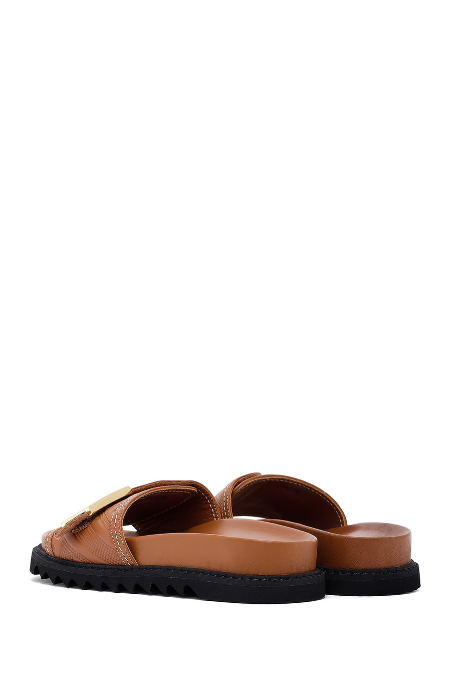 
Women's Tan Buckled Leather Slippers
