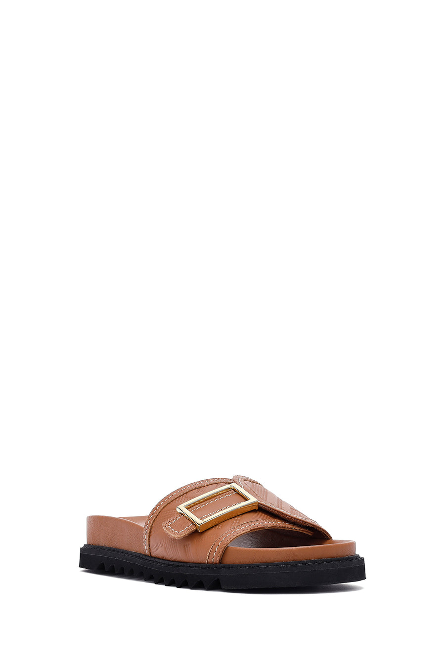 
Women's Tan Buckled Leather Slippers
