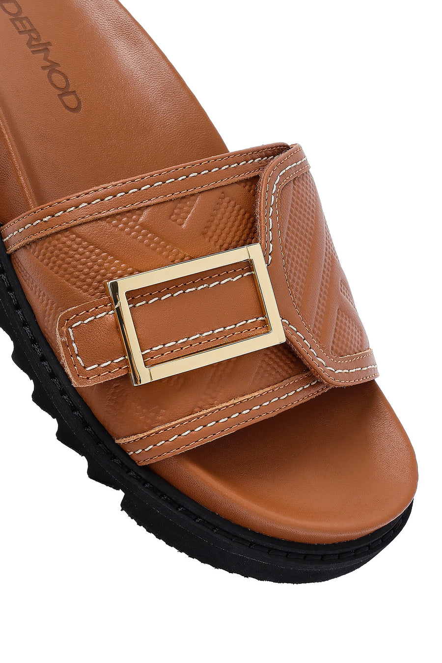 
Women's Tan Buckled Leather Slippers
