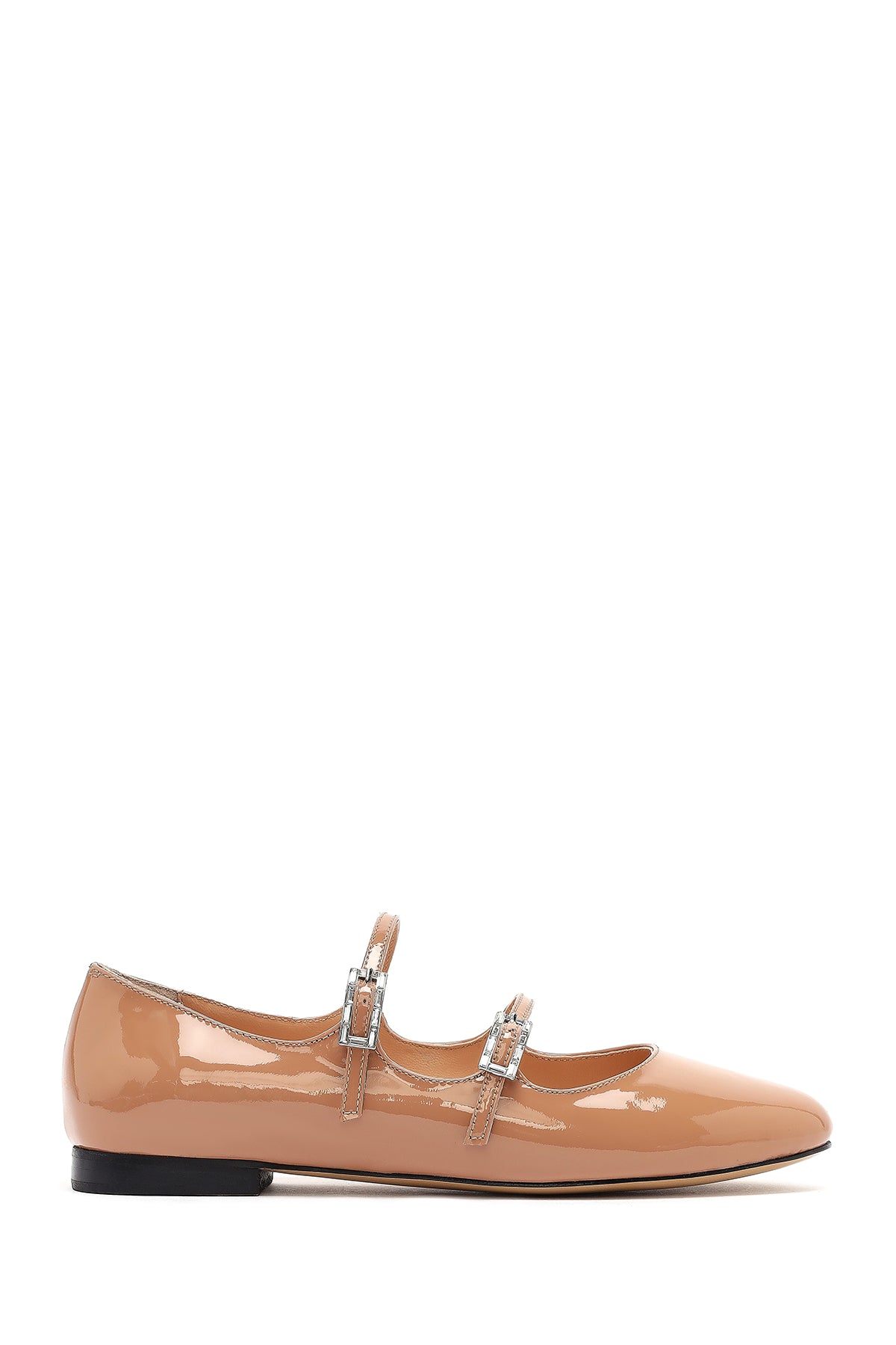 Women's Beige Buckled Stoned Patent Leather Ballerinas 25SFD230416 | Derimod