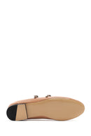 Women's Beige Buckled Stoned Patent Leather Ballerinas | Derimod