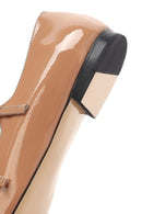 Women's Beige Buckled Stoned Patent Leather Ballerinas | Derimod