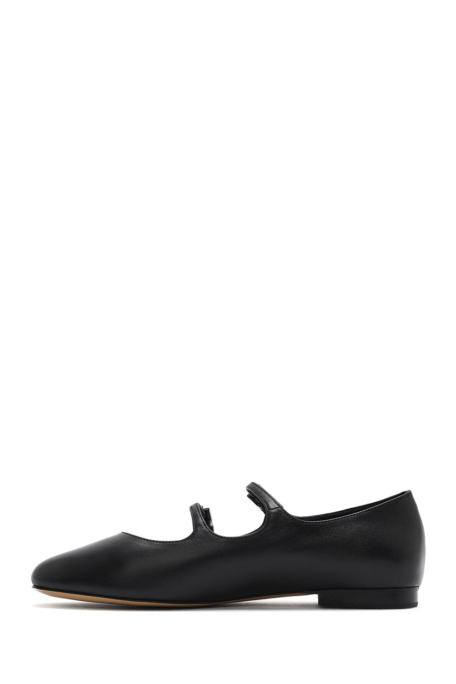 Women's Black Double Buckled Leather Ballerinas