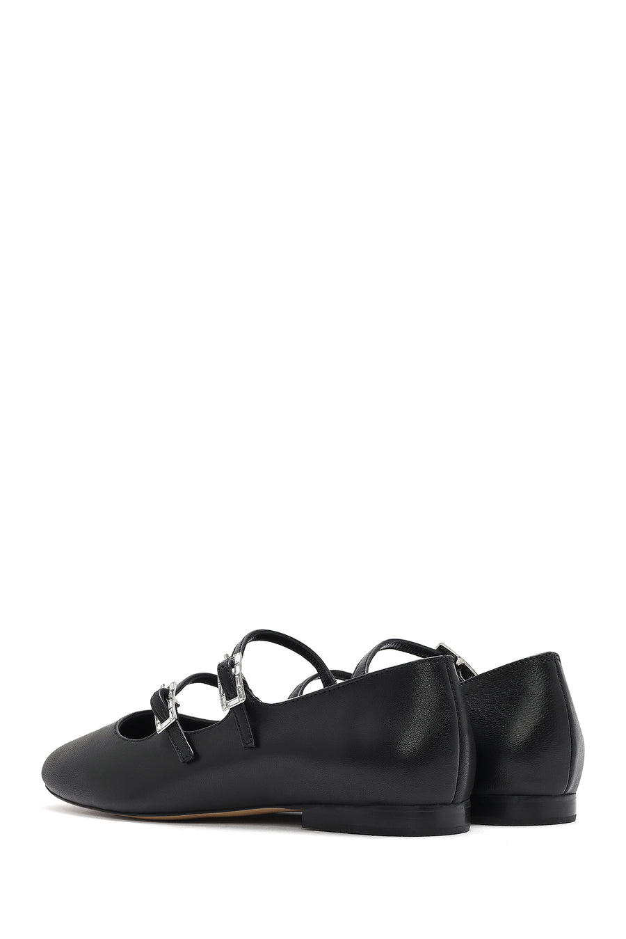 Women's Black Double Buckled Leather Ballerinas