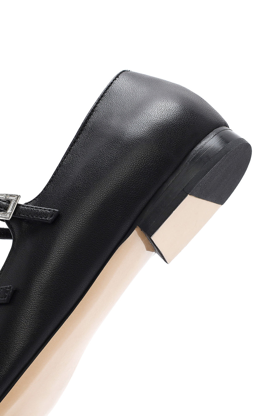 Women's Black Double Buckled Leather Ballerinas