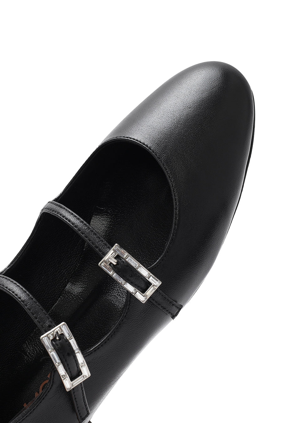 Women's Black Double Buckled Leather Ballerinas