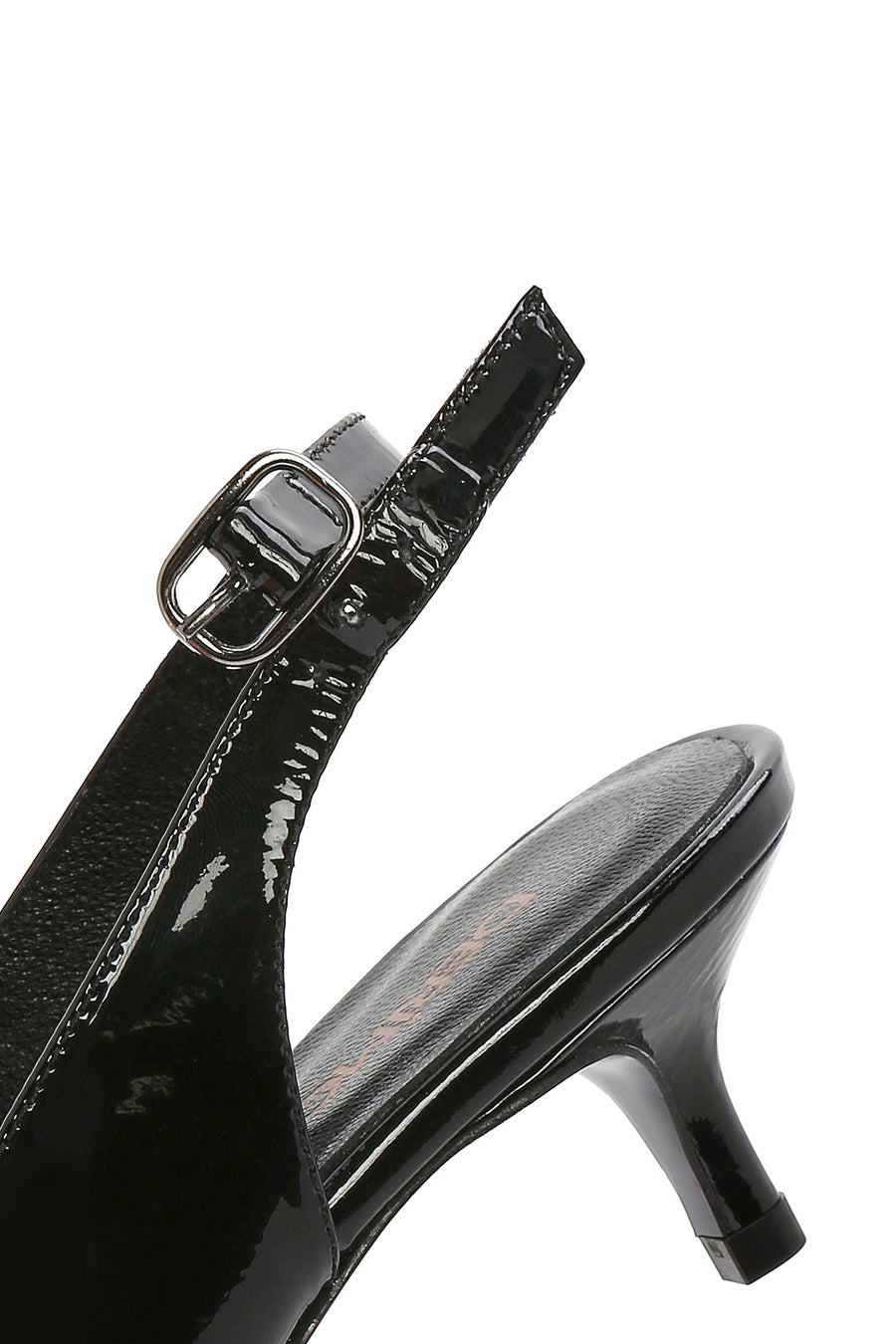 Women's Black Open Back Low Heel Patent Leather Shoes